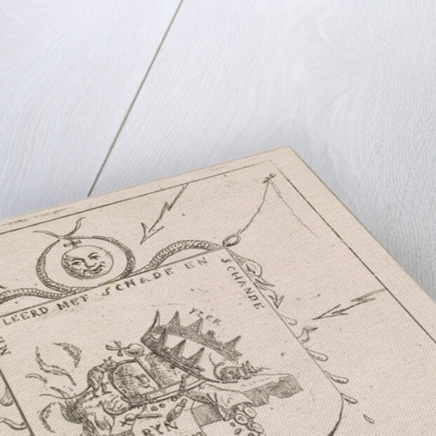 Coat with broken crowns and a torn banner of the Rhine Confederation by Hermanus Fock