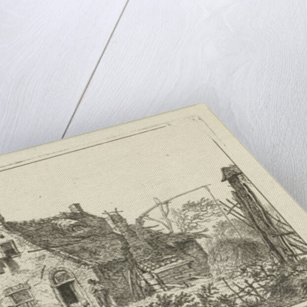 Farm with standing man and woman sitting by Hermanus Fock