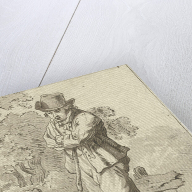 Man leaning on a stick by Hermanus Fock