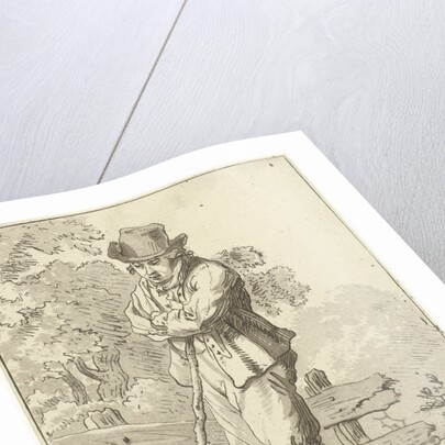 Man leaning on a stick by Hermanus Fock
