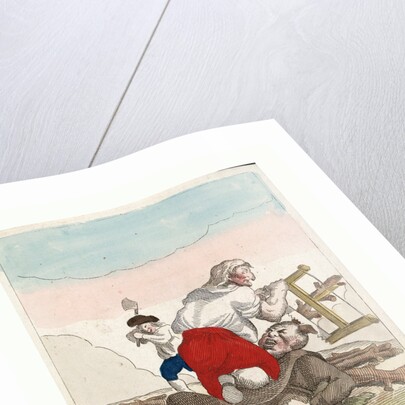 A Member of the Third Estate, Possibly a Woman, Kneeling on Top of a Fallen Friar, Cutting Wooden Branches or Horns from His Head by Anonymous