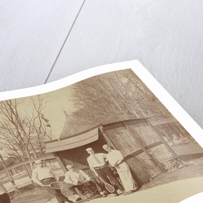 Group portrait of five men with tennis rackets on tennis court, second from right Henry Pauw van Wieldrecht by Henry Pauw van Wieldrecht