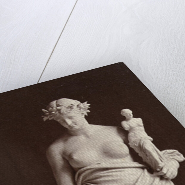 Marble statue of a woman holding in her left hand a picture in her right hand she carries a compass and a ruler by Louis-Emile Durandelle