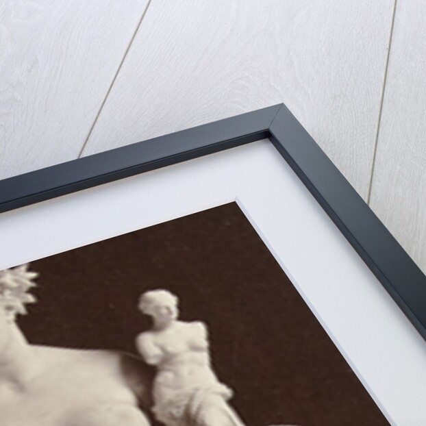 Marble statue of a woman holding in her left hand a picture in her right hand she carries a compass and a ruler by Louis-Emile Durandelle