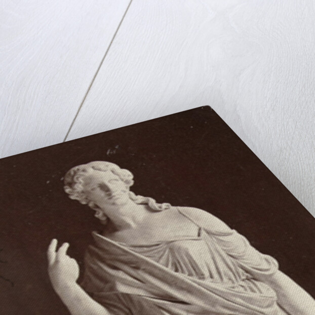 Marble statue of a woman in high-necked dress, with her right hand pointing at a globe and her left hand pointing in the air by Louis-Emile Durandelle