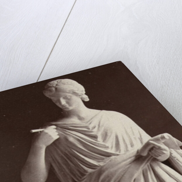 Marble statue of a woman in gown in her hands with a paper and a pen by Louis-Emile Durandelle