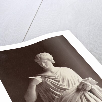 Marble statue of a woman in gown in her hands with a paper and a pen by Louis-Emile Durandelle