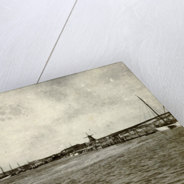 Sight over a river (?), The Netherlands, with a bridge and a mill in the background by Anonymous