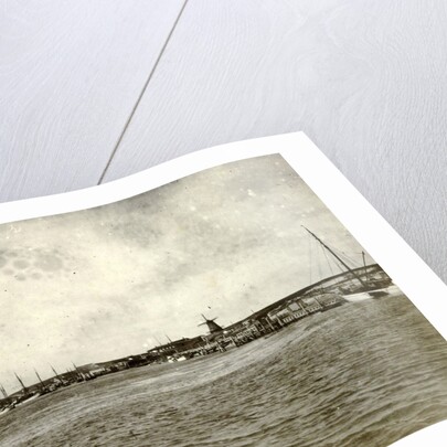 Sight over a river (?), The Netherlands, with a bridge and a mill in the background by Anonymous