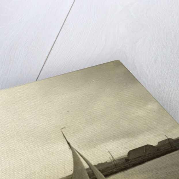 Sight on a river or canal, Netherlands, with a sailing ship by Anonymous