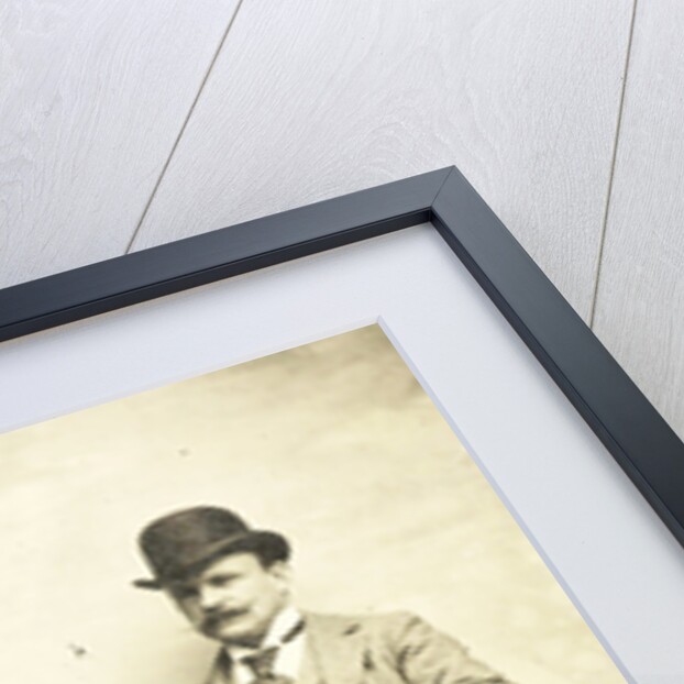 Portrait of two men for a painted backdrop with the Statue of Liberty in New York, USA by Anonymous