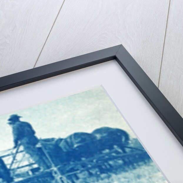 Farmers with a combine harvester pulled by horses by Anonymous