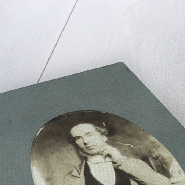 Self Portrait, leaning on table, with the statuette Ariadne auf dem Panther ' by Eduard Isaac Asser