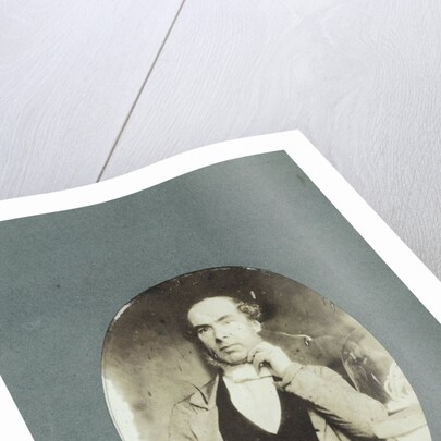 Self Portrait, leaning on table, with the statuette Ariadne auf dem Panther ' by Eduard Isaac Asser