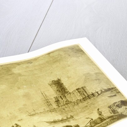 Drawing 'La mer calme with ship on calm water by Eduard Isaac Asser