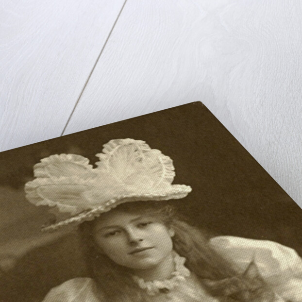 Portrait of a girl with hat and cat by Walter Barnett