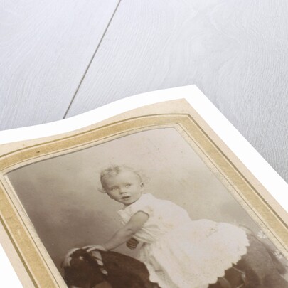 Portrait of a toddler in a dress on a rocking horse by C.J.L. Vermeulen