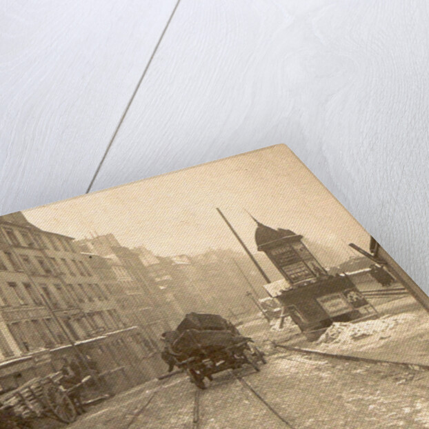 Wood and vessel laden handcarts in a street during the flooding of Paris by France
