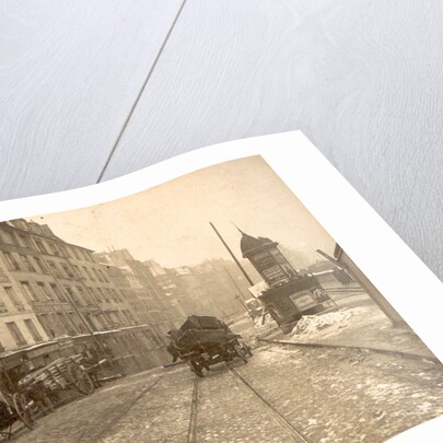 Wood and vessel laden handcarts in a street during the flooding of Paris by France
