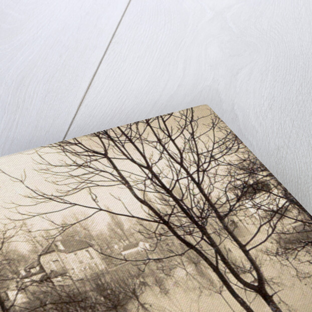 house flooded suburb of Paris seen through bare trees, France by Anonymous