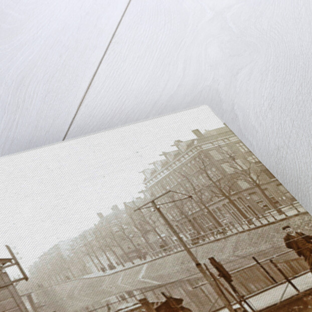 Men, presumably workers, and two cats at a jetty and a guardhouse along a canal by Anonymous