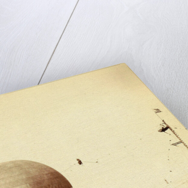 Hot air balloon with advertisements for Tea E Brandsma in the background a tightrope walker over a fairground by Anonymous