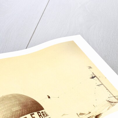 Hot air balloon with advertisements for Tea E Brandsma in the background a tightrope walker over a fairground by Anonymous