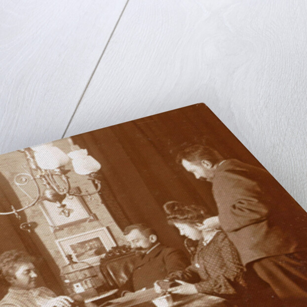 Men and women playing a board game in a living room by Anonymous