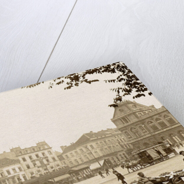 Rogier Brussels: buildings, passersby, horse carriages and a mussel woman by Anonymous