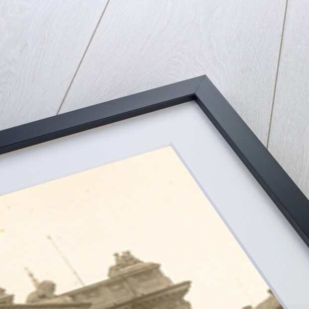 Exterior of the Brussels Stock Exchange with the foreground passersby and horses, seen from Anspach, Belgium by Anonymous