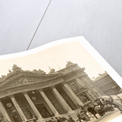 Exterior of the Brussels Stock Exchange with the foreground passersby and horses, seen from Anspach, Belgium by Anonymous