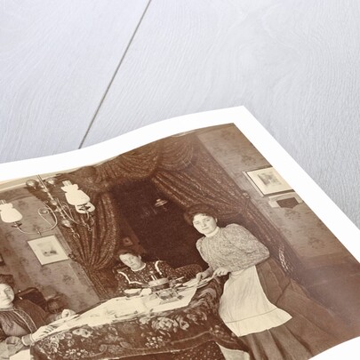 Three women sitting at table at meal by Anonymous