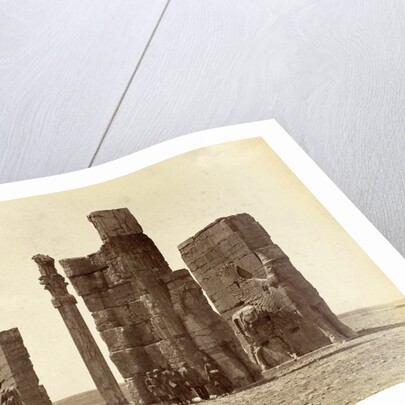 Group of men posing at the Gate of all Nations (Gate of Xerxes) at Persepolis Iran by Antoine Sevruguin