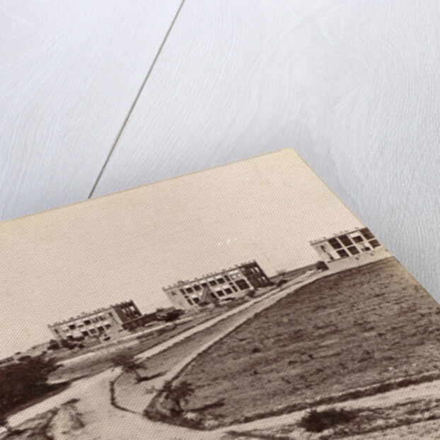 Four buildings along a road in Persia, probably telegraph offices by Antoine Sevruguin