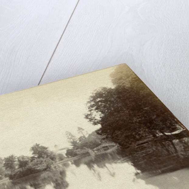 Water in the Dutch East Indies at the end with a bridge and a church tower by Anonymous