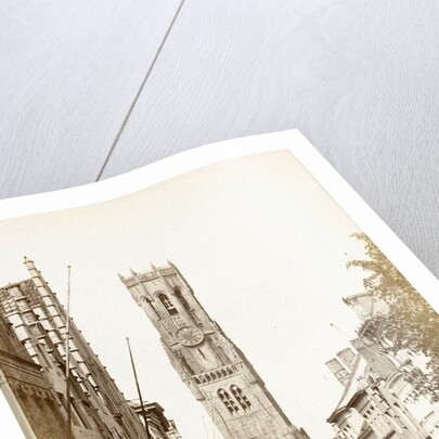 Street in Bruges at the end the belfry, Belgium by Victor Daveluy