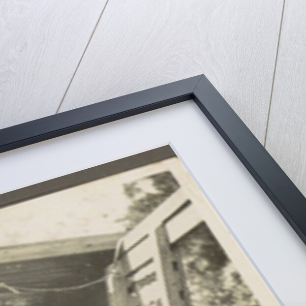 Two Indian boys sitting in roofed wooden boat by Anonymous