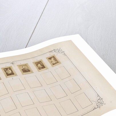 Two album pages with names and pictures of various people and scenes by Anonymous