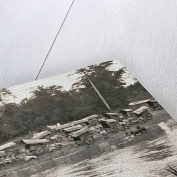 Sumatra indonesia ferry across river with bullock carts ashore by Anonymous