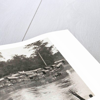 Sumatra indonesia ferry across river with bullock carts ashore by Anonymous