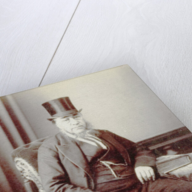 Portrait Paul Kruger in chair with hat on by C. Evans