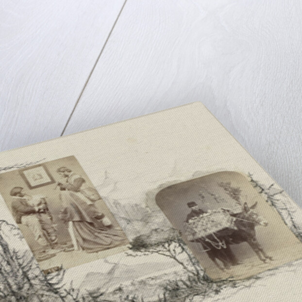 Naples, genre portrait of two boys, carrying baskets lined by drawing coastal landscape with trees, Italy by Anonymous