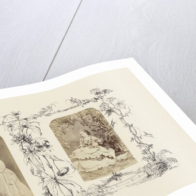 Portrait of Alexandra, Princess of Wales with child, bordered by drawing flora around fencing by Anonymous