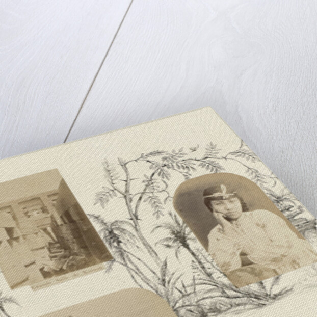 Egypt Colossi of Memnon, Thebes bordered by drawing flora by Anonymous