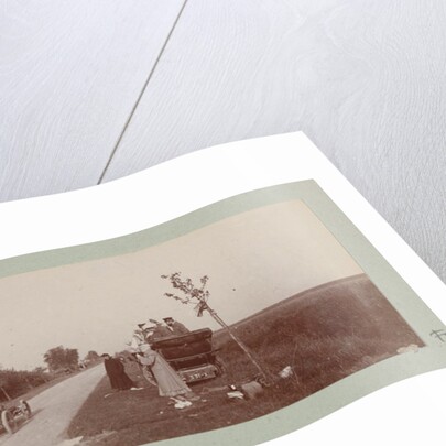 Country road with two cars and spectators by Anonymous