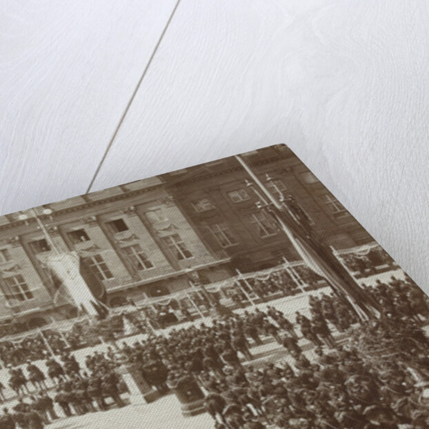 Queen Wilhelmina under the canopy after its inauguration in Amsterdam, The Netherlands under the watchful eye of a large crowd by Anonymous