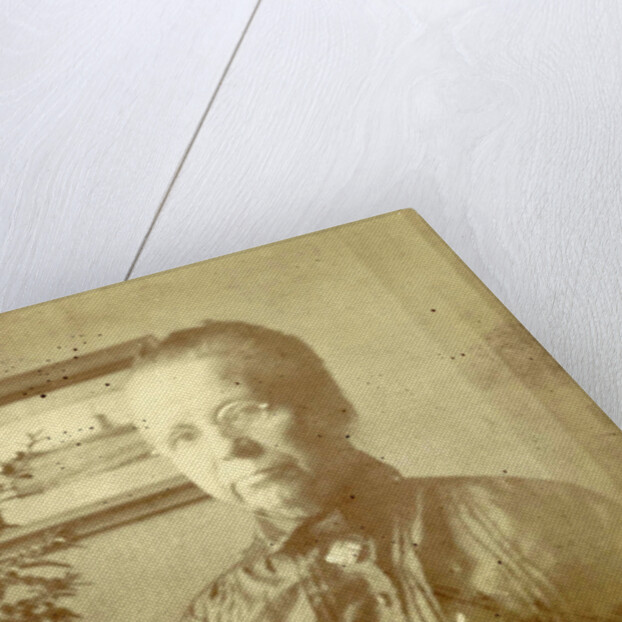 Portrait of an old lady with glasses in a living room by Anonymous