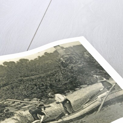 Three men in a rowboat by Anonymous