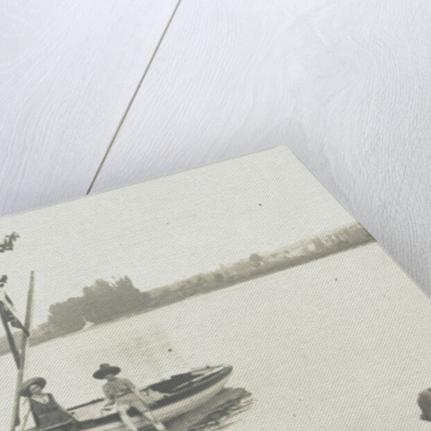 Children with a rowing boat on the bank of a river or lake by Anonymous