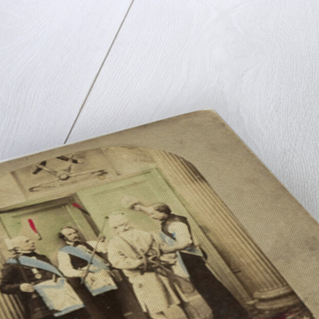Scene in interior: three Freemasons and bound man by Anonymous